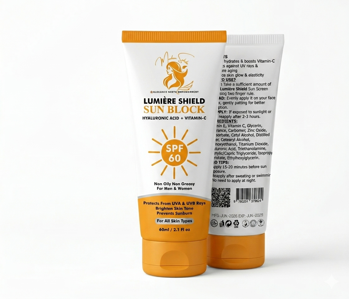 LUMIÈRE SHIELD SUN BLOCK | SPF 60 | Hyaluronic Acid + Vitamin-C